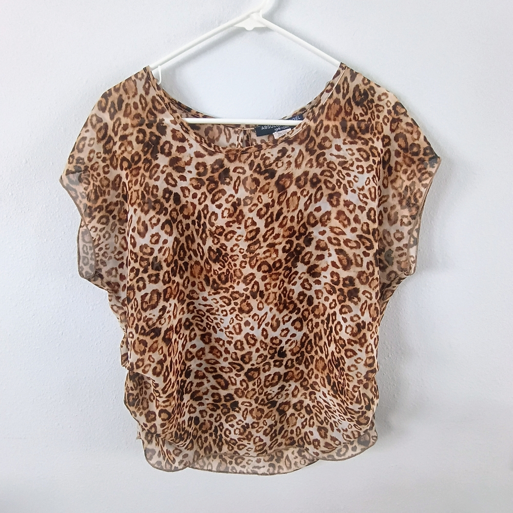 Absolute Angel Leopard Print Chiffon Blouse Sheer Overlay Top Trendy M